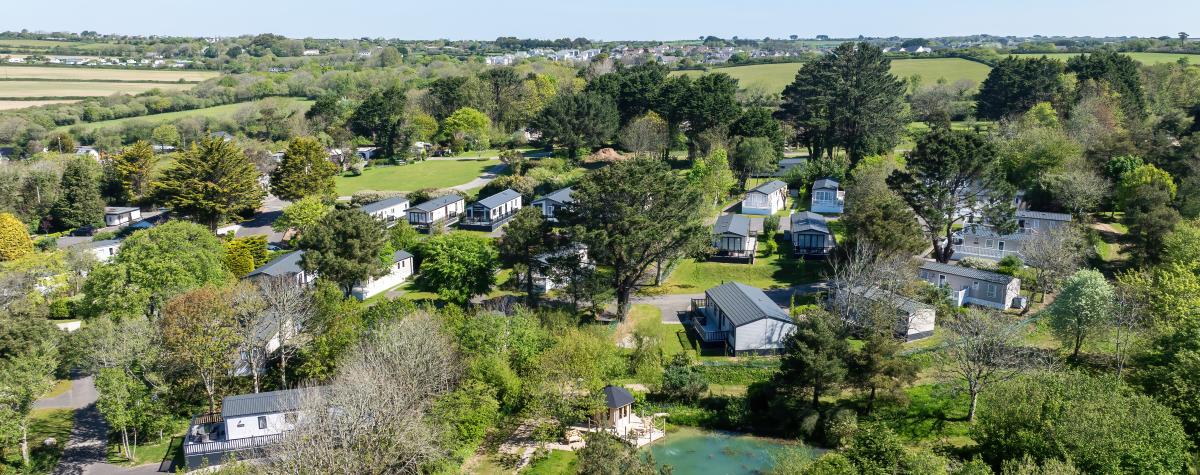 Aerial view of holiday homes at Silverbow Country Park 